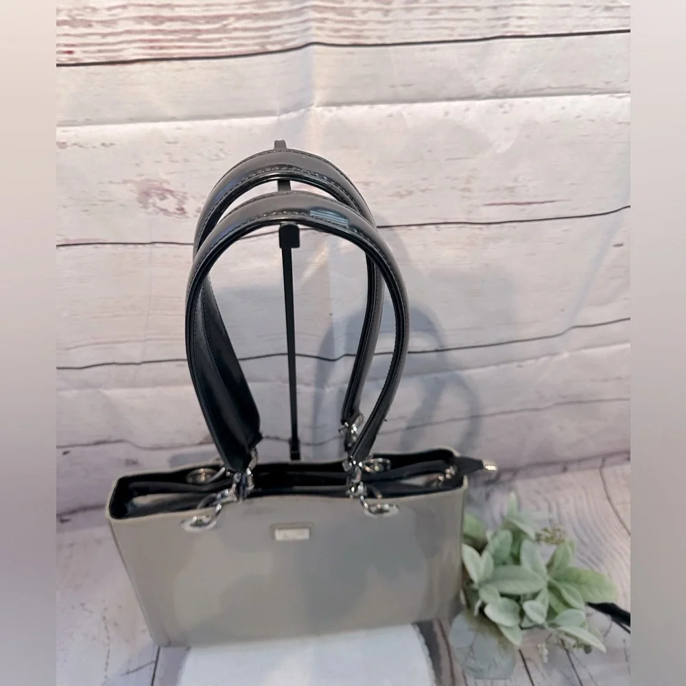 Biejo Classic Elegant Metallic Taupe and Black Shoulder Tote Bag - Picture 3 of 14
